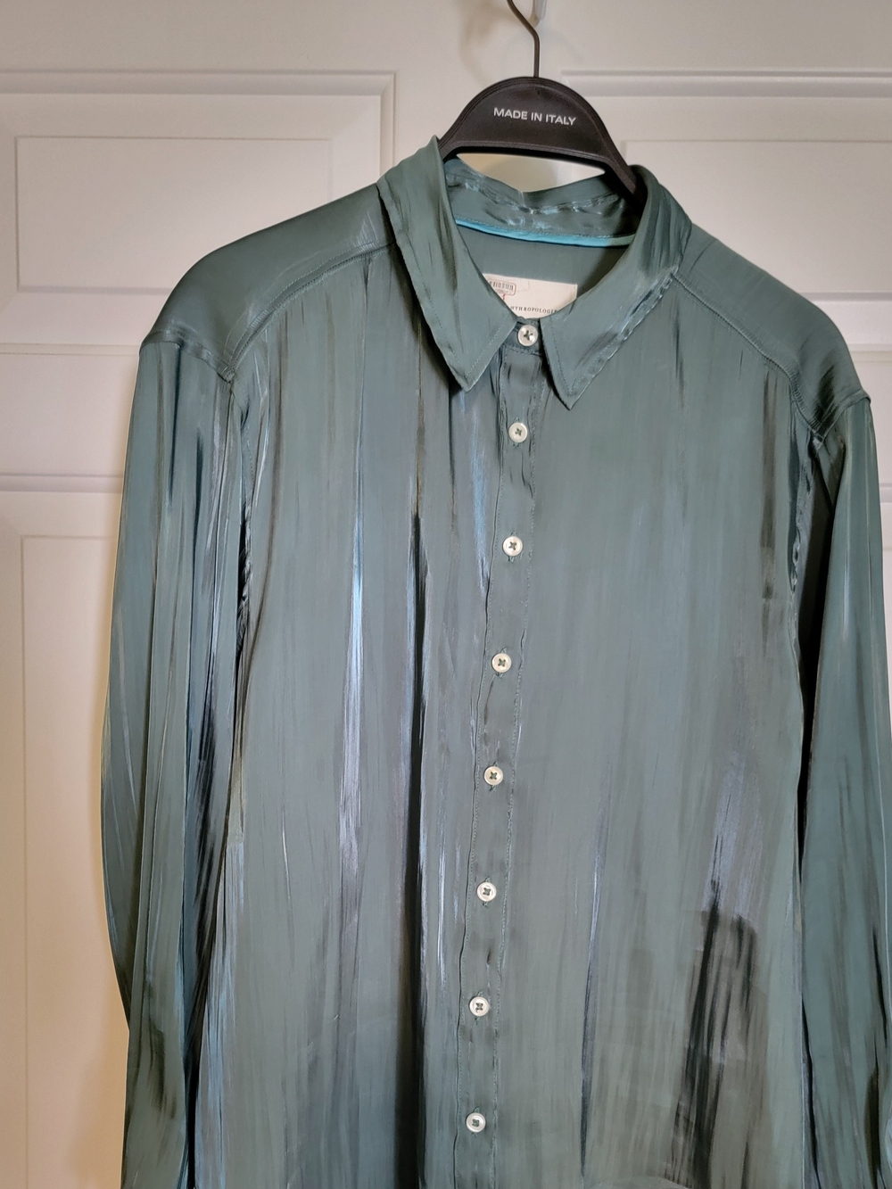 Anthropologie Woman's Green Button -up Shirt Long Sleece Size S